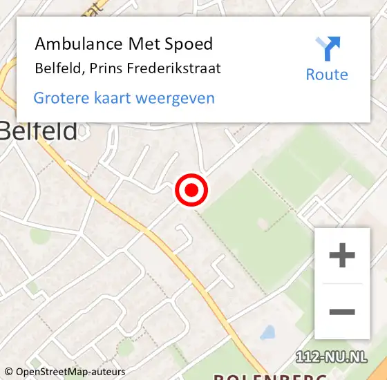 Locatie op kaart van de 112 melding: Ambulance Met Spoed Naar Belfeld, Prins Frederikstraat op 11 maart 2015 15:47