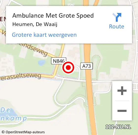 Locatie op kaart van de 112 melding: Ambulance Met Grote Spoed Naar Heumen, De Waaij op 11 maart 2015 19:00