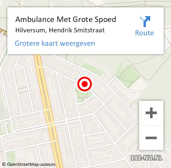 Locatie op kaart van de 112 melding: Ambulance Met Grote Spoed Naar Hilversum, Hendrik Smitstraat op 11 maart 2015 20:58