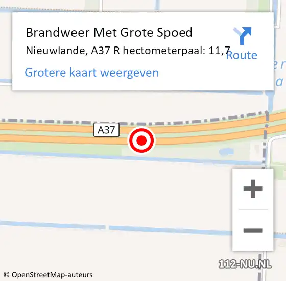 Locatie op kaart van de 112 melding: Brandweer Met Grote Spoed Naar Nieuwlande, A37 R hectometerpaal: 11,7 op 11 maart 2015 22:20