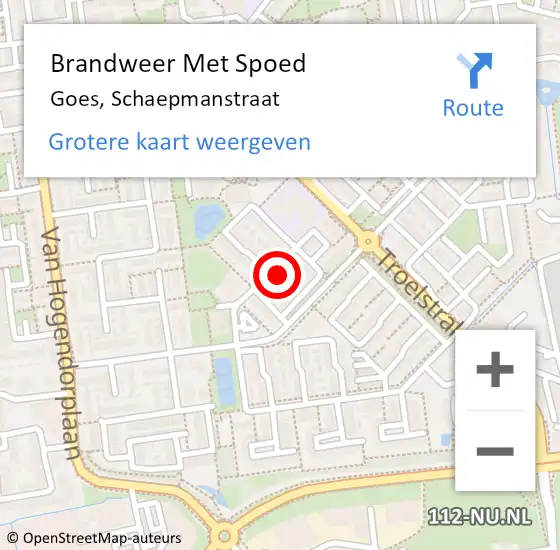 Locatie op kaart van de 112 melding: Brandweer Met Spoed Naar Goes, Schaepmanstraat op 12 maart 2015 10:41