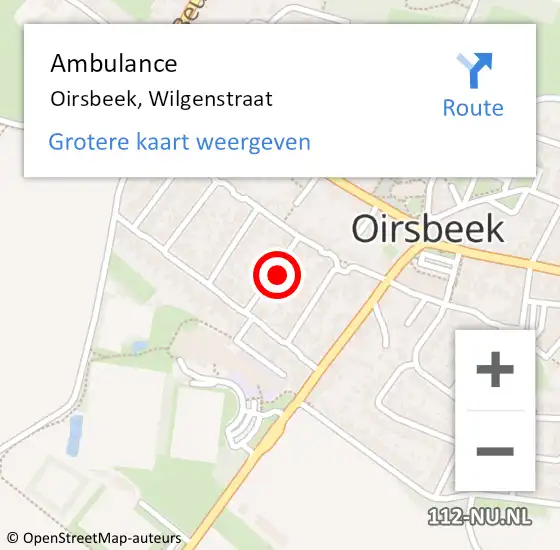 Locatie op kaart van de 112 melding: Ambulance Oirsbeek, Wilgenstraat op 1 november 2013 13:25