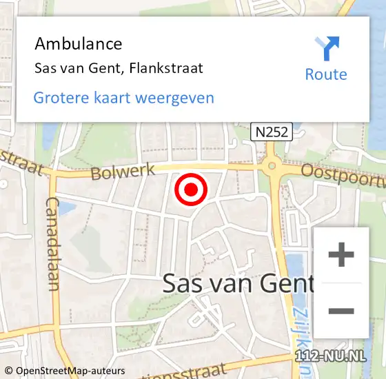 Locatie op kaart van de 112 melding: Ambulance Sas van Gent, Flankstraat op 1 november 2013 13:26