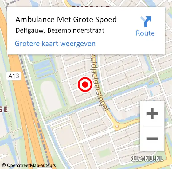 Locatie op kaart van de 112 melding: Ambulance Met Grote Spoed Naar Delfgauw, Bezembinderstraat op 12 maart 2015 11:25