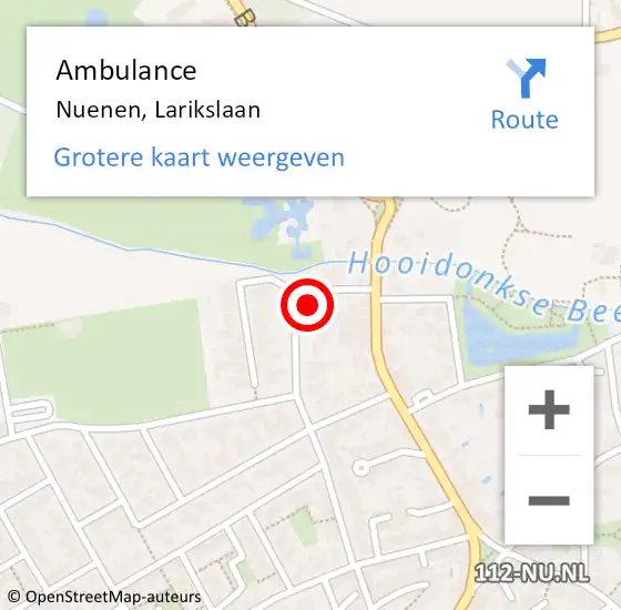 Locatie op kaart van de 112 melding: Ambulance Nuenen, Larikslaan op 12 maart 2015 11:35