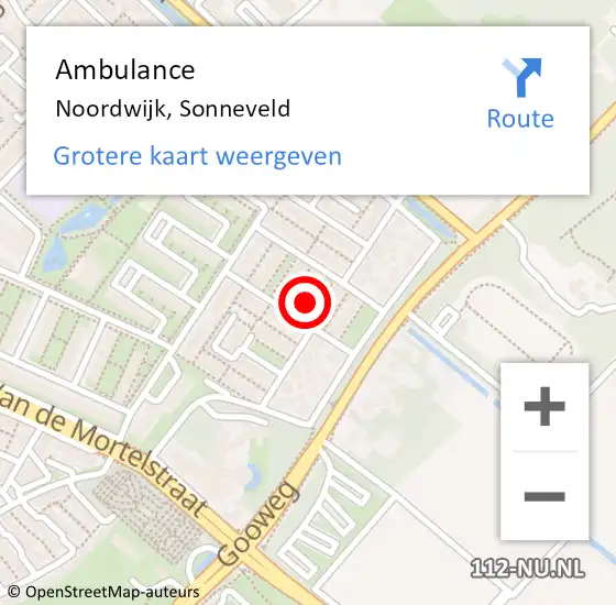 Locatie op kaart van de 112 melding: Ambulance Noordwijk, Sonneveld op 12 maart 2015 12:03