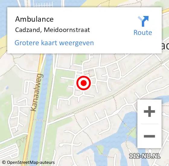 Locatie op kaart van de 112 melding: Ambulance Cadzand, Meidoornstraat op 12 maart 2015 12:17