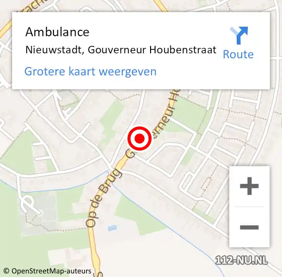 Locatie op kaart van de 112 melding: Ambulance Nieuwstadt, Gouverneur Houbenstraat op 12 maart 2015 12:38