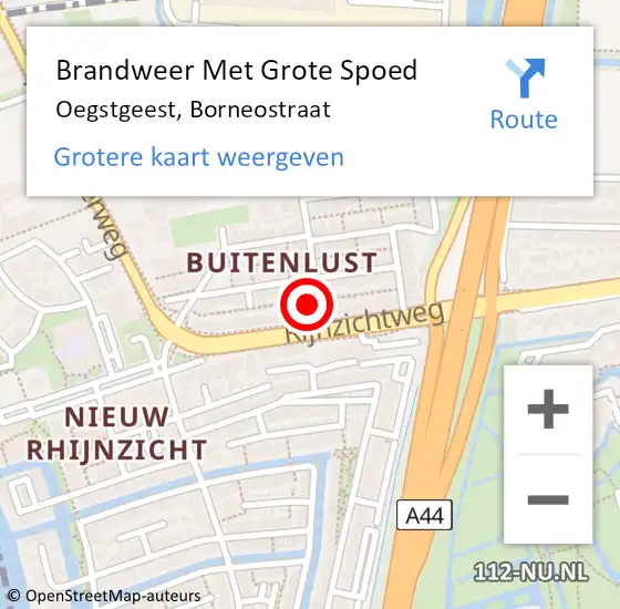 Locatie op kaart van de 112 melding: Brandweer Met Grote Spoed Naar Oegstgeest, Borneostraat op 12 maart 2015 12:55