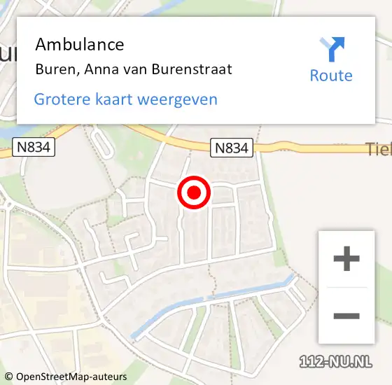 Locatie op kaart van de 112 melding: Ambulance Buren, Anna van Burenstraat op 12 maart 2015 13:30