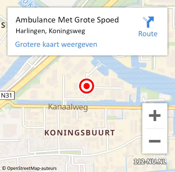 Locatie op kaart van de 112 melding: Ambulance Met Grote Spoed Naar Harlingen, Koningsweg op 12 maart 2015 14:10