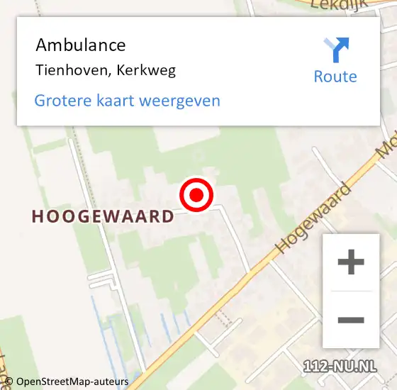 Locatie op kaart van de 112 melding: Ambulance Tienhoven, Kerkweg op 12 maart 2015 15:18