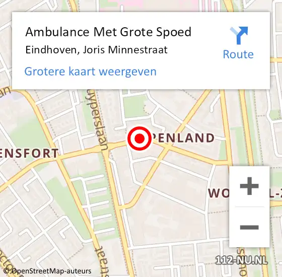 Locatie op kaart van de 112 melding: Ambulance Met Grote Spoed Naar Eindhoven, Joris Minnestraat op 12 maart 2015 20:00