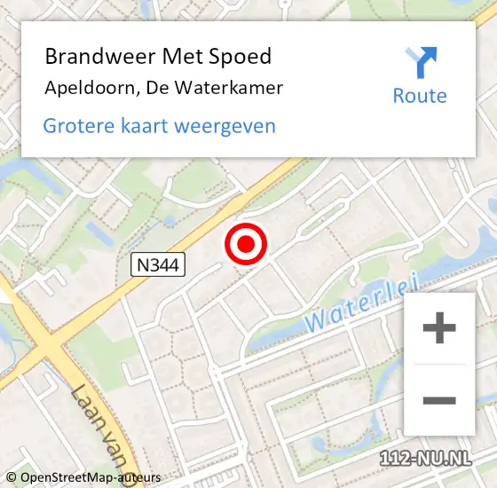 Locatie op kaart van de 112 melding: Brandweer Met Spoed Naar Apeldoorn, De Waterkamer op 12 maart 2015 20:07