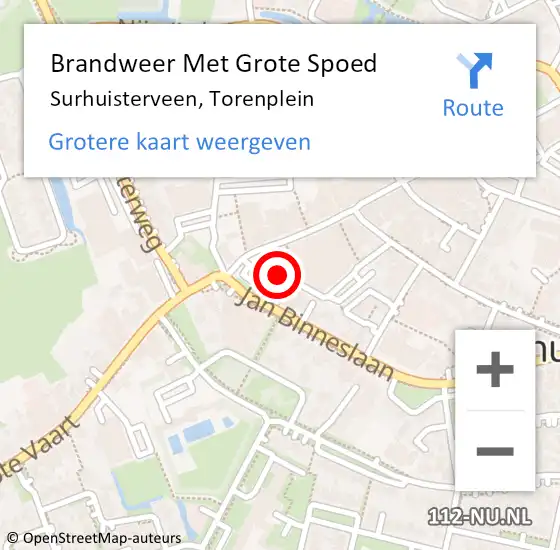 Locatie op kaart van de 112 melding: Brandweer Met Grote Spoed Naar Surhuisterveen, Torenplein op 12 maart 2015 21:14