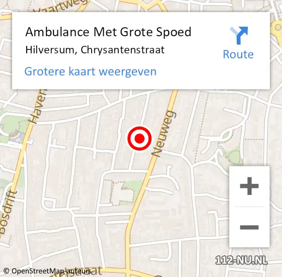 Locatie op kaart van de 112 melding: Ambulance Met Grote Spoed Naar Hilversum, Chrysantenstraat op 13 maart 2015 04:25