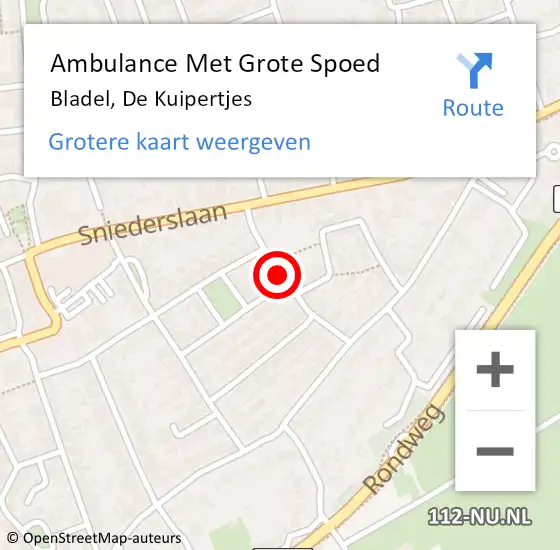 Locatie op kaart van de 112 melding: Ambulance Met Grote Spoed Naar Bladel, De Kuipertjes op 13 maart 2015 07:42