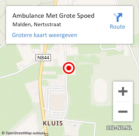 Locatie op kaart van de 112 melding: Ambulance Met Grote Spoed Naar Malden, Nertsstraat op 13 maart 2015 07:45