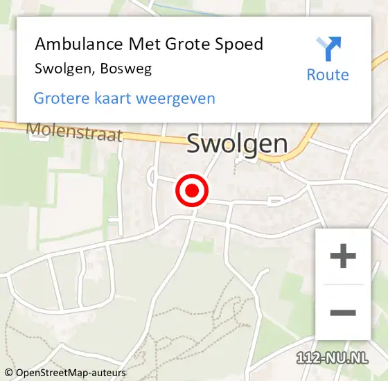 Locatie op kaart van de 112 melding: Ambulance Met Grote Spoed Naar Swolgen, Bosweg op 13 maart 2015 08:39