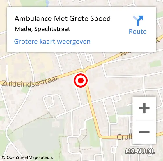 Locatie op kaart van de 112 melding: Ambulance Met Grote Spoed Naar Made, Spechtstraat op 13 maart 2015 09:05