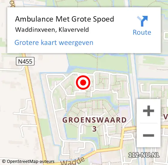 Locatie op kaart van de 112 melding: Ambulance Met Grote Spoed Naar Waddinxveen, Klaverveld op 13 maart 2015 09:12