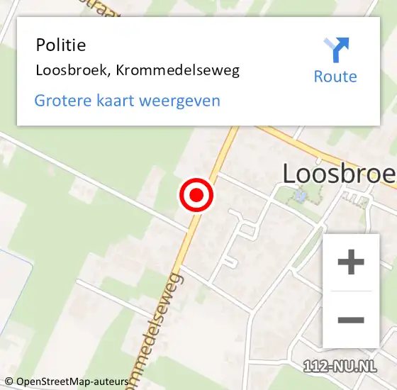 Locatie op kaart van de 112 melding: Politie Loosbroek, Krommedelseweg op 13 maart 2015 11:01