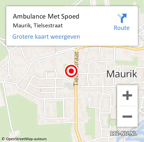 Locatie op kaart van de 112 melding: Ambulance Met Spoed Naar Maurik, Tielsestraat op 13 maart 2015 11:07