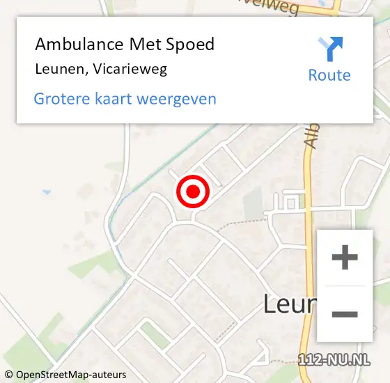 Locatie op kaart van de 112 melding: Ambulance Met Spoed Naar Leunen, Vicarieweg op 13 maart 2015 12:53