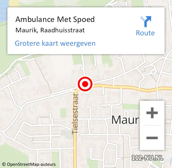 Locatie op kaart van de 112 melding: Ambulance Met Spoed Naar Maurik, Raadhuisstraat op 13 maart 2015 14:19