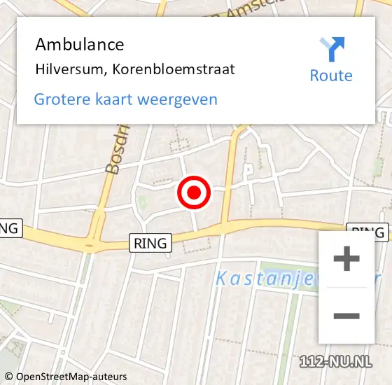 Locatie op kaart van de 112 melding: Ambulance Hilversum, Korenbloemstraat op 1 november 2013 15:29