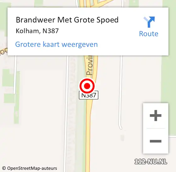 Locatie op kaart van de 112 melding: Brandweer Met Grote Spoed Naar Kolham, N387 op 1 november 2013 15:29