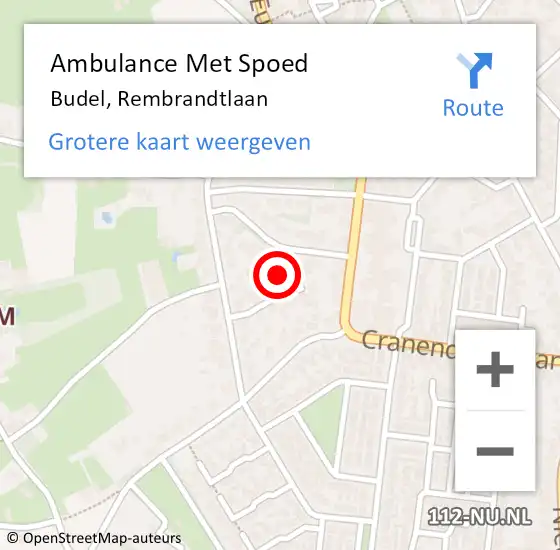 Locatie op kaart van de 112 melding: Ambulance Met Spoed Naar Budel, Rembrandtlaan op 13 maart 2015 15:44