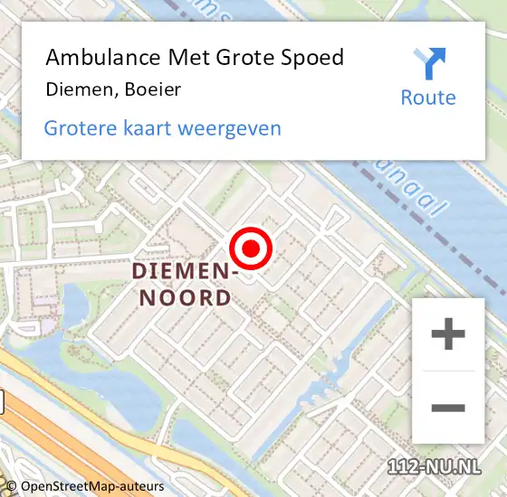 Locatie op kaart van de 112 melding: Ambulance Met Grote Spoed Naar Diemen, Boeier op 13 maart 2015 15:54