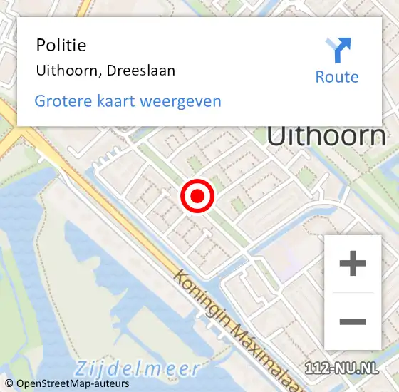 Locatie op kaart van de 112 melding: Politie Uithoorn, Dreeslaan op 13 maart 2015 16:05