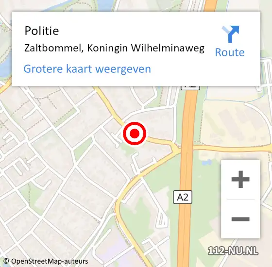 Locatie op kaart van de 112 melding: Politie Zaltbommel, Koningin Wilhelminaweg op 13 maart 2015 16:22