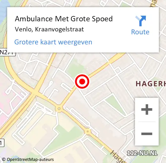 Locatie op kaart van de 112 melding: Ambulance Met Grote Spoed Naar Venlo, Kraanvogelstraat op 13 maart 2015 16:59