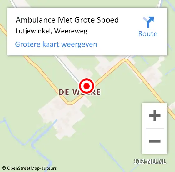 Locatie op kaart van de 112 melding: Ambulance Met Grote Spoed Naar Lutjewinkel, Weereweg op 1 november 2013 16:02