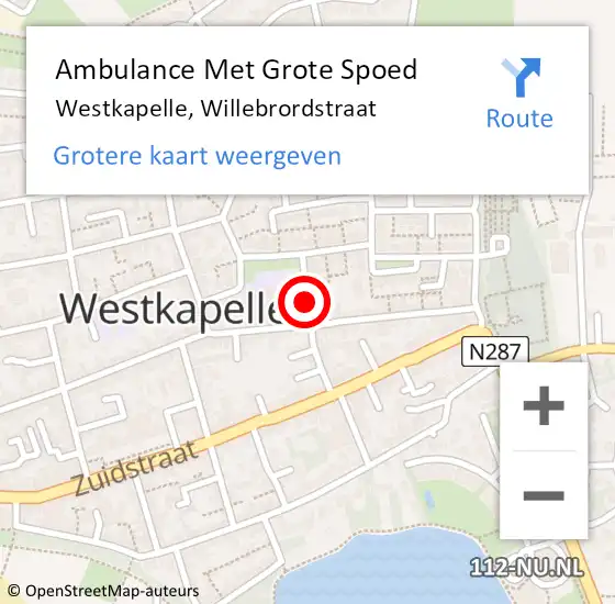 Locatie op kaart van de 112 melding: Ambulance Met Grote Spoed Naar Westkapelle, Willebrordstraat op 13 maart 2015 20:52