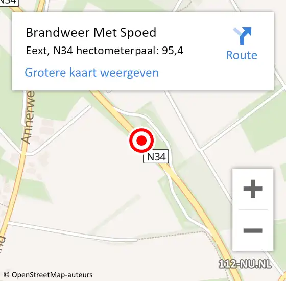 Locatie op kaart van de 112 melding: Brandweer Met Spoed Naar Eext, N34 hectometerpaal: 95,4 op 13 maart 2015 21:25