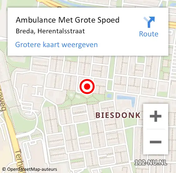 Locatie op kaart van de 112 melding: Ambulance Met Grote Spoed Naar Breda, Herentalsstraat op 13 maart 2015 21:47