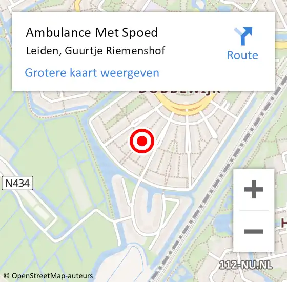 Locatie op kaart van de 112 melding: Ambulance Met Spoed Naar Leiden, Guurtje Riemenshof op 13 maart 2015 23:07
