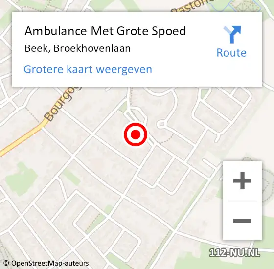 Locatie op kaart van de 112 melding: Ambulance Met Grote Spoed Naar Beek, Broekhovenlaan op 1 november 2013 16:10