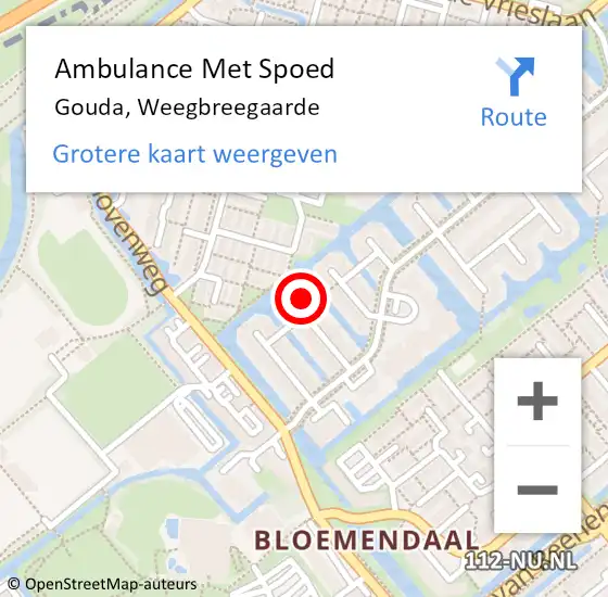Locatie op kaart van de 112 melding: Ambulance Met Spoed Naar Gouda, Weegbreegaarde op 14 maart 2015 01:34