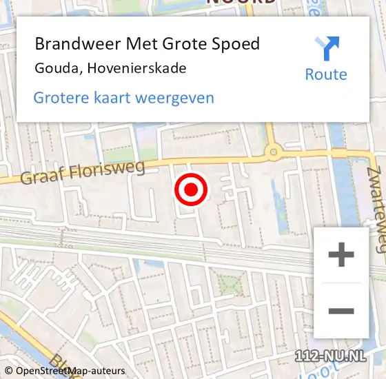 Locatie op kaart van de 112 melding: Brandweer Met Grote Spoed Naar Gouda, Hovenierskade op 14 maart 2015 03:48