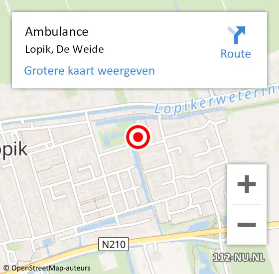 Locatie op kaart van de 112 melding: Ambulance Lopik, De Weide op 14 maart 2015 10:05