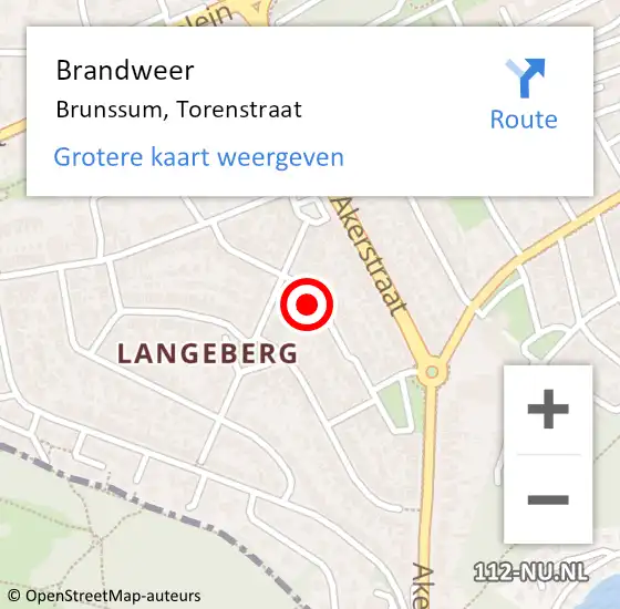 Locatie op kaart van de 112 melding: Brandweer Brunssum, Torenstraat op 14 maart 2015 12:01