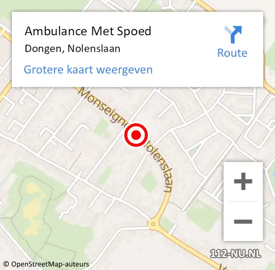 Locatie op kaart van de 112 melding: Ambulance Met Spoed Naar Dongen, Nolenslaan op 14 maart 2015 12:11