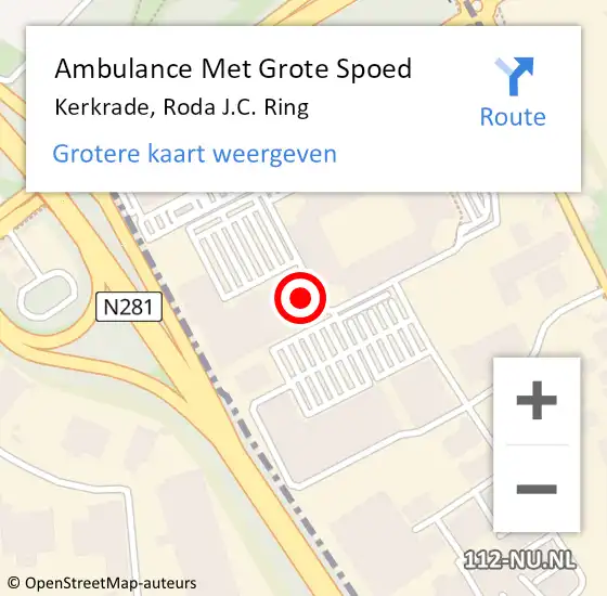 Locatie op kaart van de 112 melding: Ambulance Met Grote Spoed Naar Kerkrade, Roda J.C. Ring op 14 maart 2015 12:38