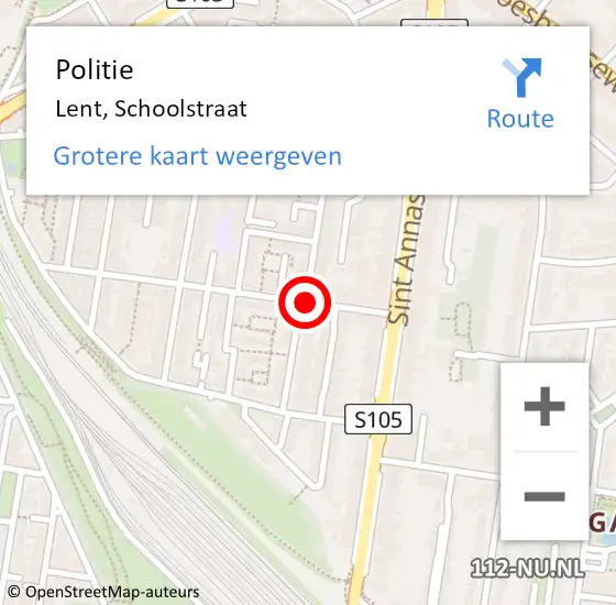 Locatie op kaart van de 112 melding: Politie Lent, Schoolstraat op 14 maart 2015 13:17