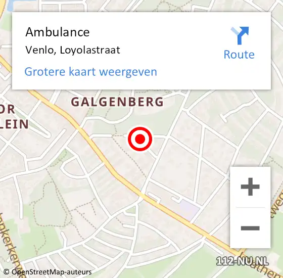 Locatie op kaart van de 112 melding: Ambulance Venlo, Loyolastraat op 14 maart 2015 13:25